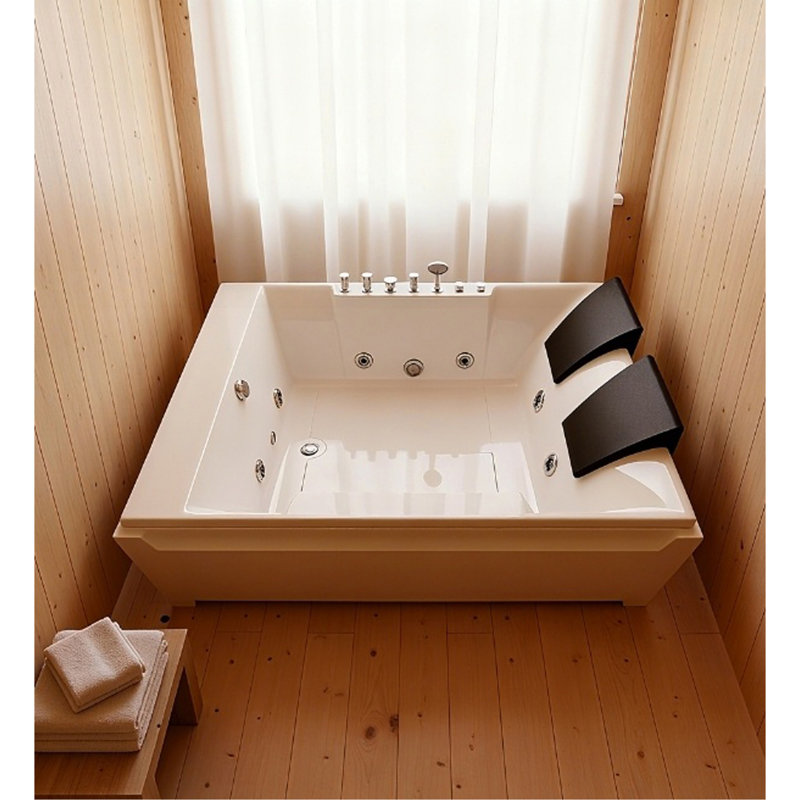 Whirlpool Tub,73" X 48" Jetted Bathtub For 2 Person, Hydro Massage & Chromatherapy,UL Certified,UPC Certified,3 Sided Apron,Acrylic ,110 Gallons,Left Drain