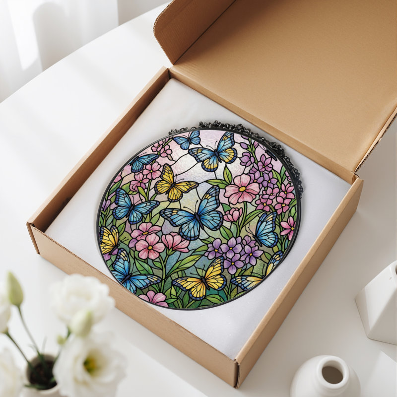 Vitrail de jardin en verre coloré 7,8 po H, H 7,8 po x l 7,8 po