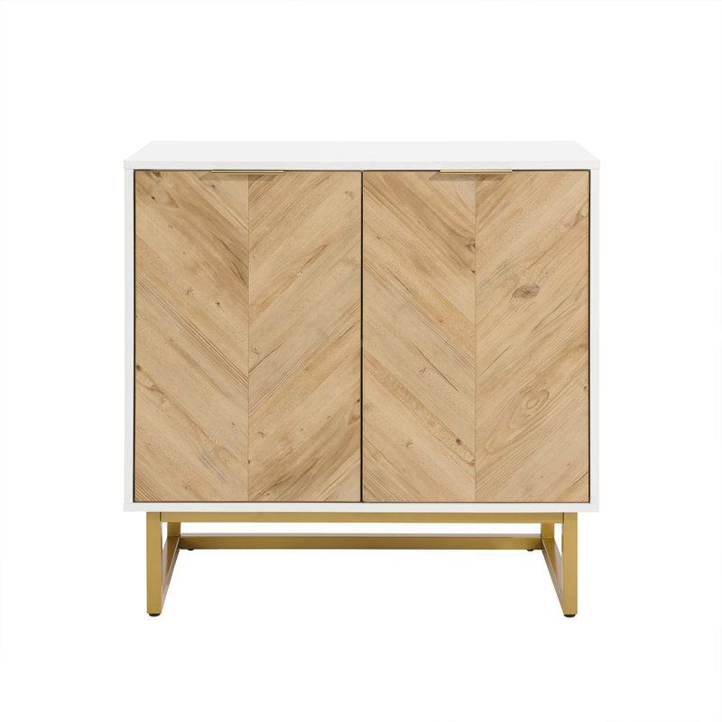 Storage Cabinet With 2 Doors, Modern Buffet Sideboard Cabinet With Storage, White/Brown, 31.7" H x 31.5" W x 15.71" D