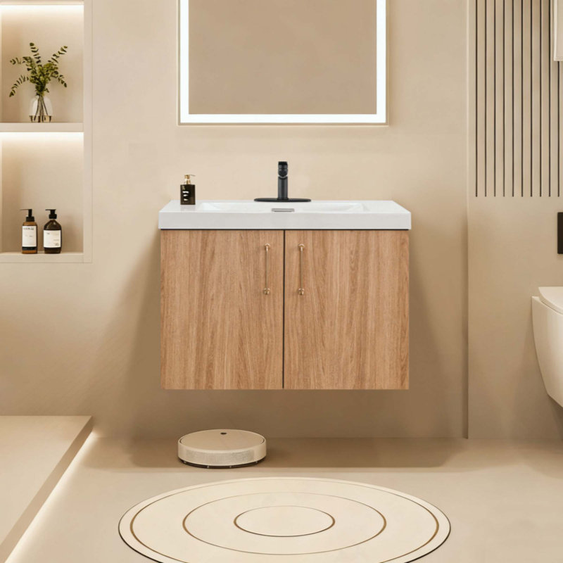 Ensemble de meuble-lavabo moderne avec lavabo, portes d'armoires flottantes murales, ensemble de lavabo à poignées en résine