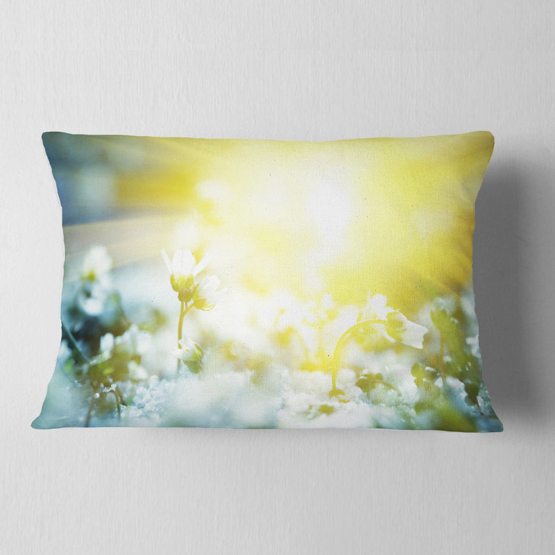 Belles fleurs blanches au lever du soleil - Coussin décoratif à imprimé floral