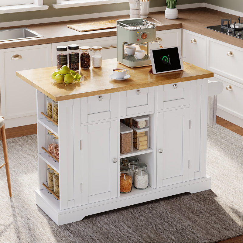 Wood Kitchen Island, White