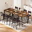 Ensemble de table de salle à manger 5 pièces à hauteur de comptoir pour 4 personnes, table de pub avec 4 tabourets de bar rembourrés, table de cuisine industrielle avec chaises, mobilier de salle à manger peu encombrant-129390444-129390446-129390449-129390452
