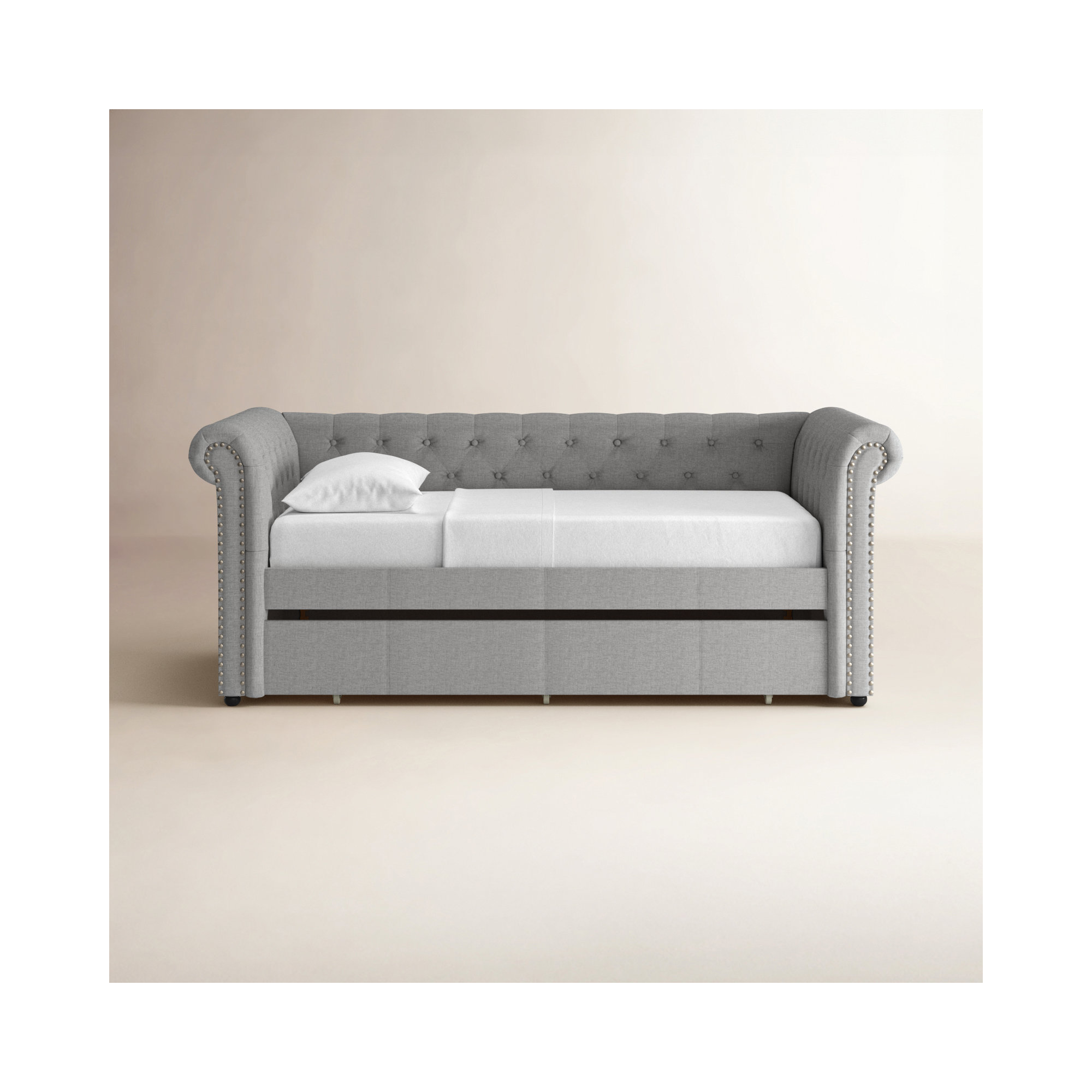 Mynard Upholstered Daybed with Trundle - Twin, Gray