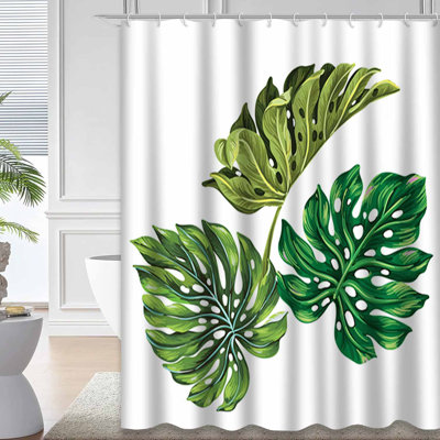 White Tropical Palm Leaves Vintage Style Shower Curtain with 12 Hooks