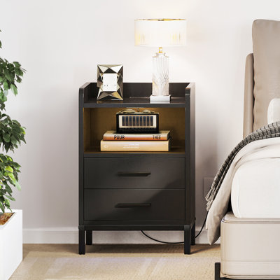 bedside Table with 2-Drawer,Bedside Cabinet with LED Light Strip
