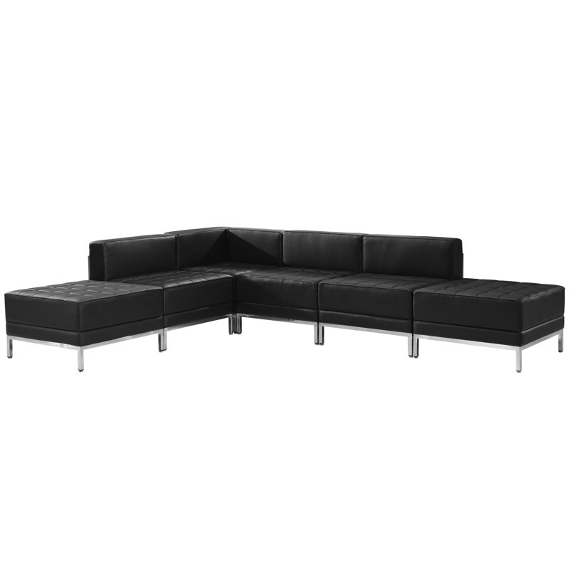 Black Faux Leather Six Piece Tufted Reception Sofa Set