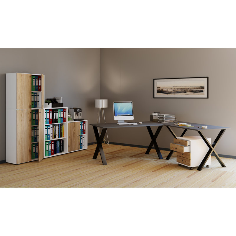 L-Shaped Writing Desk, 76cm H x 160cm W x 50cm D, Black