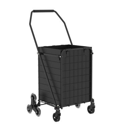Shopping Cart to Go Upstairs,Shopping Cart on Wheels, Foldable Utility Shopping Carts with 360° Rolling Swivel Wheels for Groceries Laundry