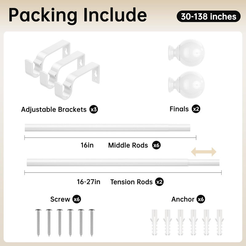 Extendable Curtain Rods 30-138 Inch