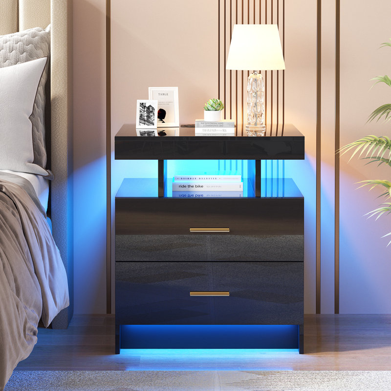 Bookhart Manufactured Wood Bedside Table, Black/Gold