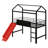 Twin Size Metal Loft Bed With Slide And Two-Sided Writable Wooden Board, Metal House Bed With Guardrail And Ladder-1019533766