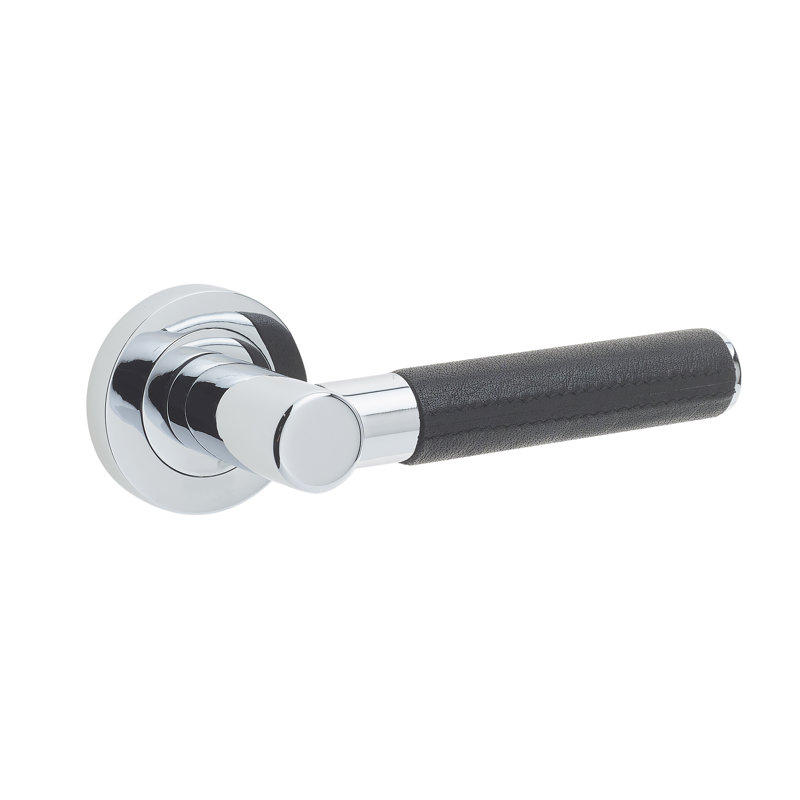 Ascot Helena Leather Door Handle, Polished Chrome