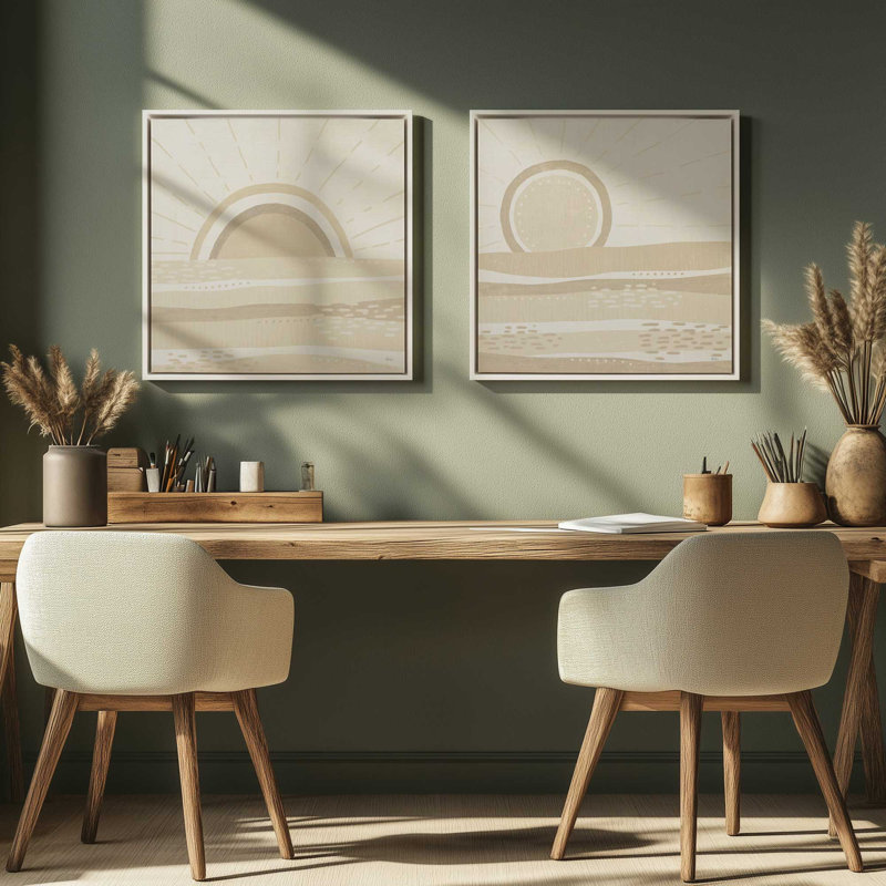Ensemble de 2 Sandy Sunrise and Sunset, H 33 po x l 66 po, Cadre flottant or poli