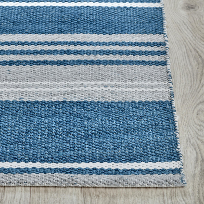 Boulder 5X8 Indoor Outdoor Handwoven Stripe Blue Area Rug By Classic Home, Rectangle 8' x 10'