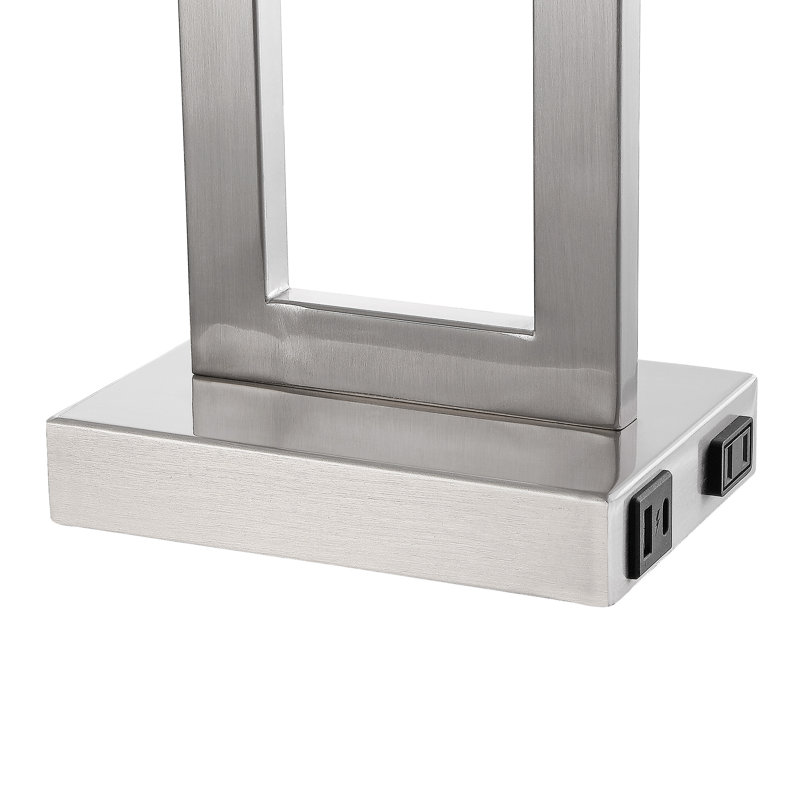 Ensemble de 2 lampes de table en métal de grande taille avec ports USB de type C et prise intégrée pour salon, Chrome