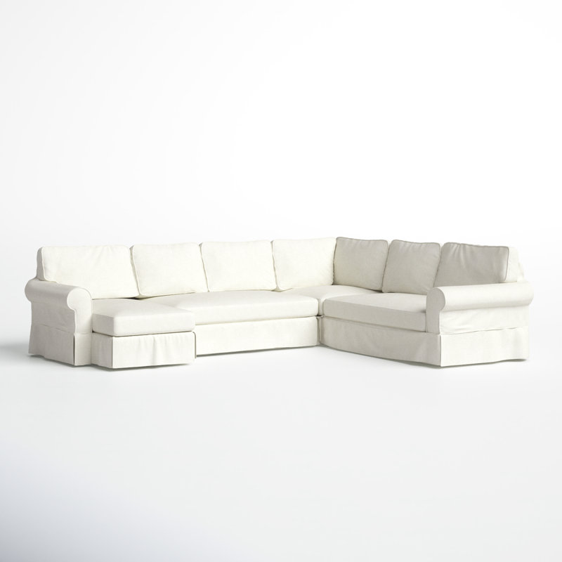 Porter Slipcovered U-Shaped Sectional, Bayou Off White Canvas, Right Hand Facing