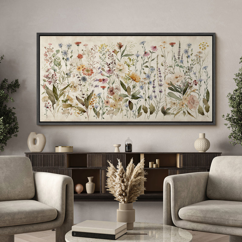 Bouquet de fleurs sauvages, peintures rétro rétro, H 30 po x l 60 po, Noir, noir, noir, noir