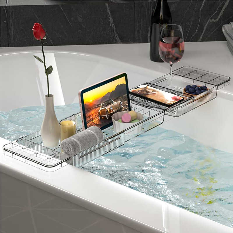 Plateau transparent pour tablette de baignoire antidérapante en plastique transparent