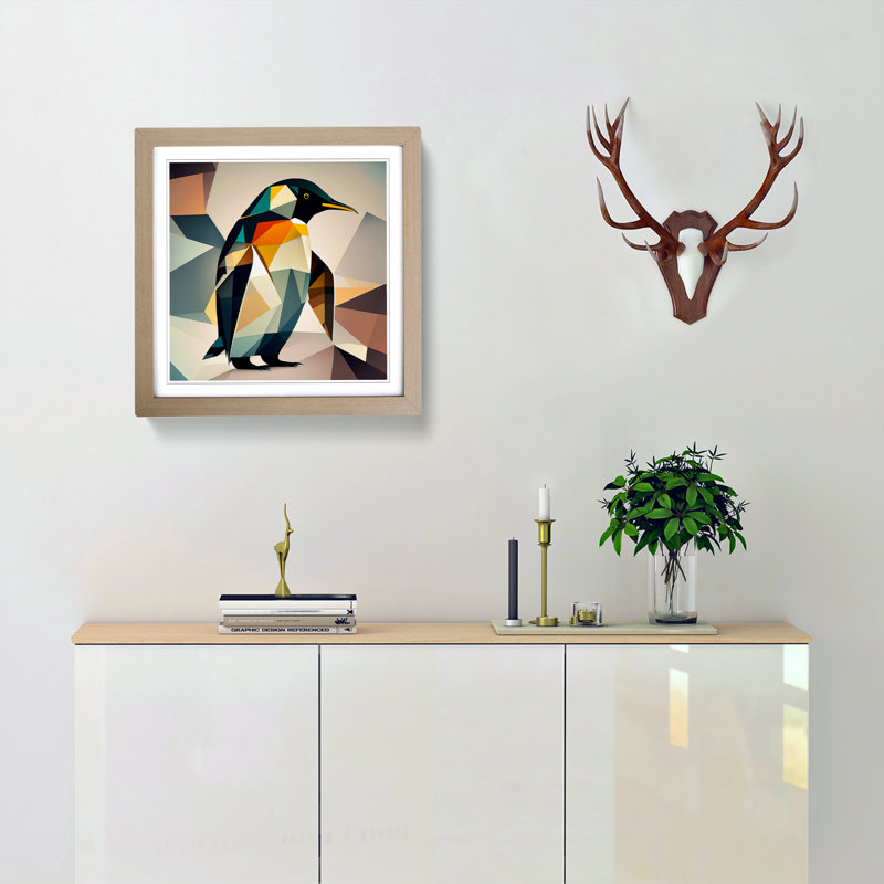 Penguin Cubism - Framed Print, Oak