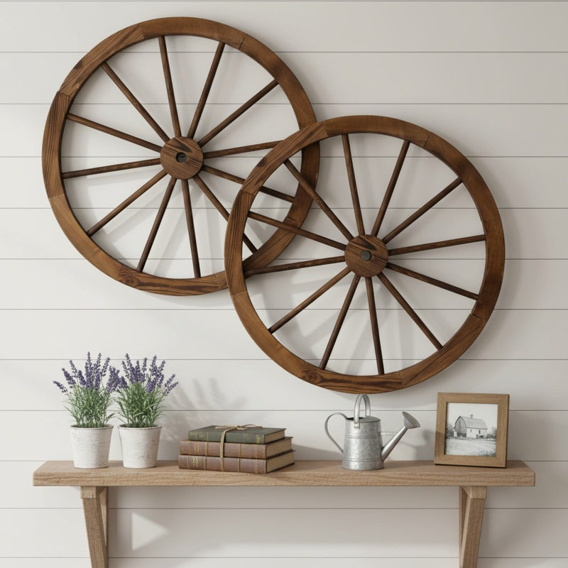 Décoration murale roue de chariot en bois 32 po Homestead (ensemble de 2)