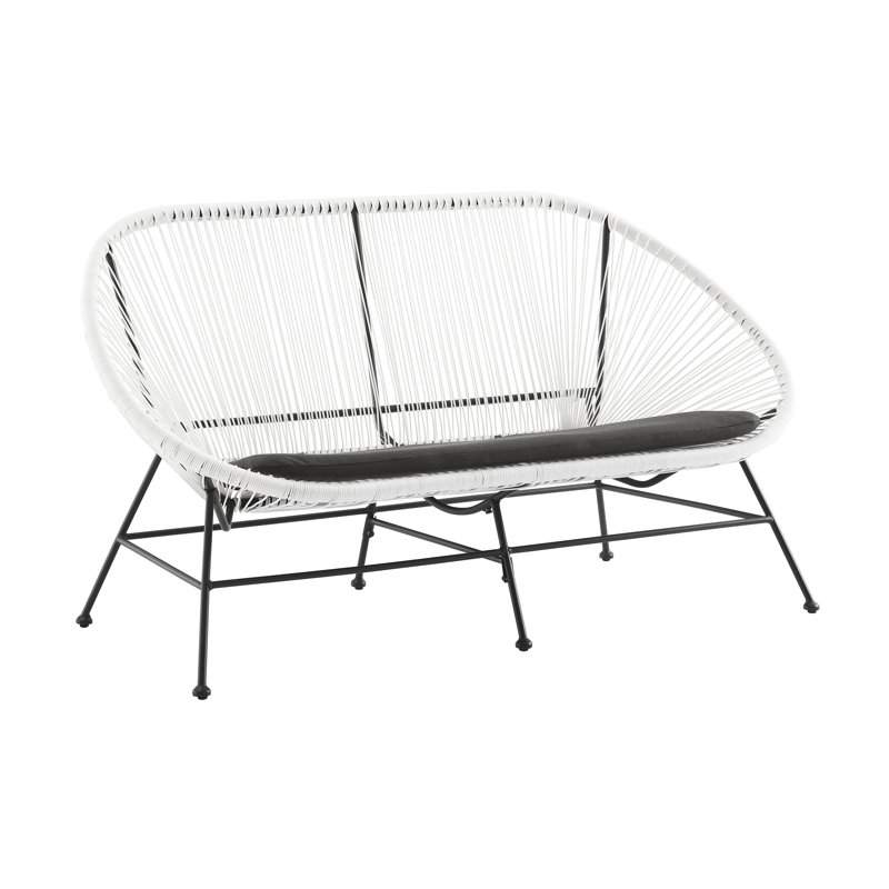 61.25'' Wide Curved Wicker Loveseat with Cushions, White