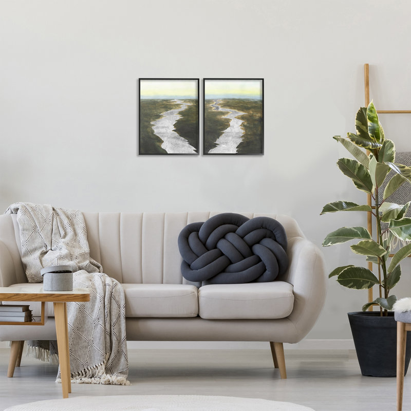 «River Meadow Landscape», ensemble de 2 giclées par Michael Willett, H 14 po x l 11 po, Giclée encadrée noir minuit