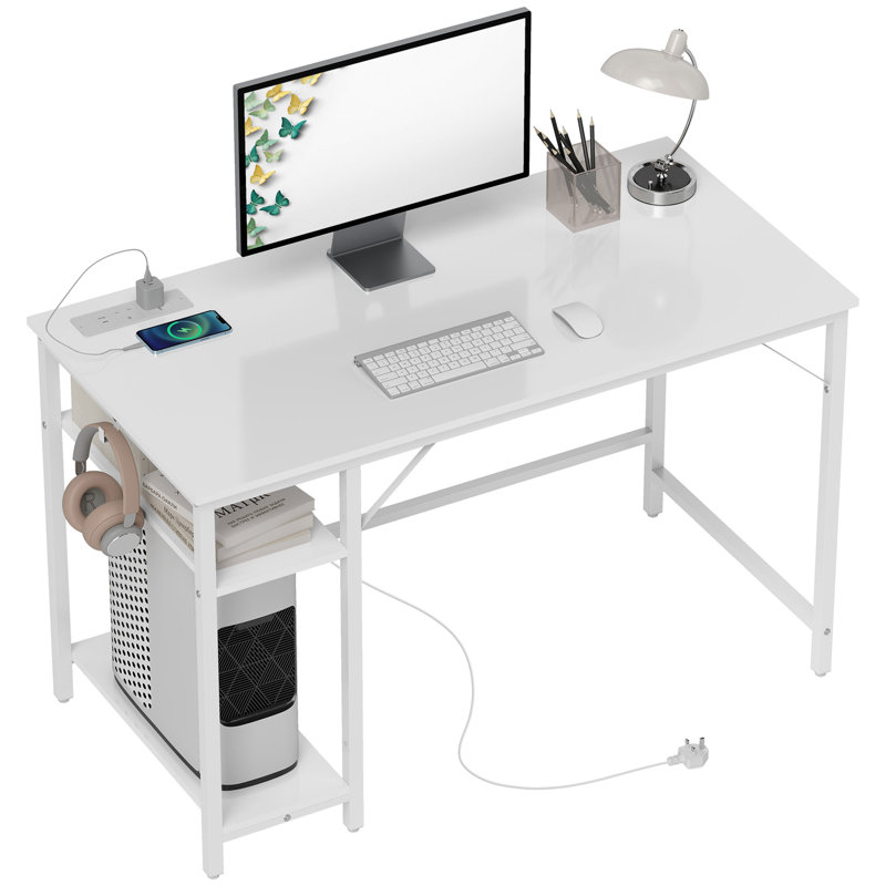 Metal Base Computer Desk with Power Outlet