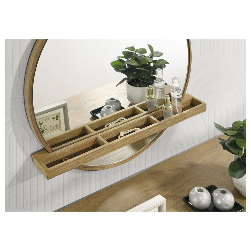 Miroir mural rond Benson Sand Wash avec tablette intégrée - Cadre en bois de 76 cm