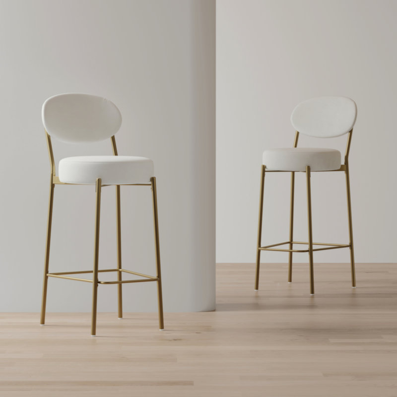 29'' Upholstered Bar Stools Velvet Counter Stool With Backrest & Footrest Set Of 2 Round Dining Chairs For Kitchen