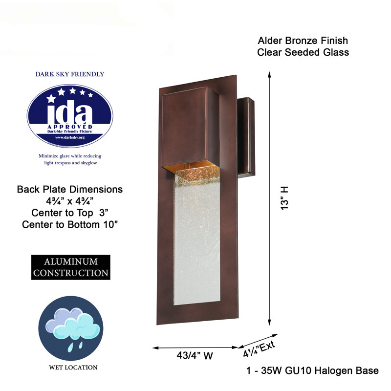 Applique murale d'extérieur à 1 ampoule Jarrard Alder Bronze, H 13 po x l 4,75 po x P 4,25 po