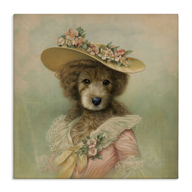 Chien rétro avec toile, par Brett Blumenthal, H 17 po x l 17 po