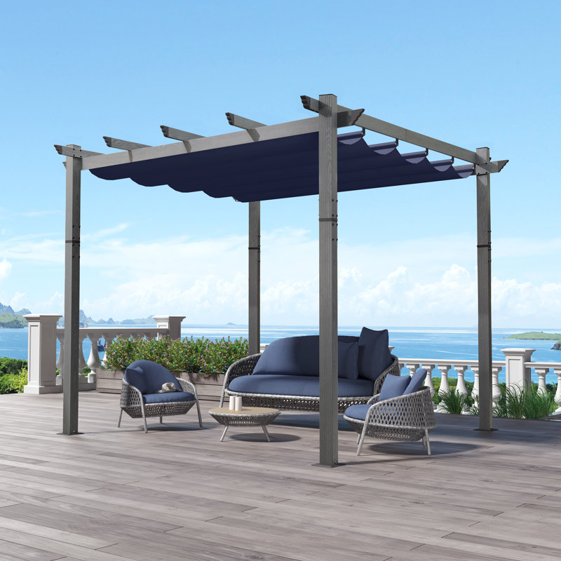 Pergola en aluminium mauve avec auvent, Marine, H 96,5 po x l 118 po x P 118 po