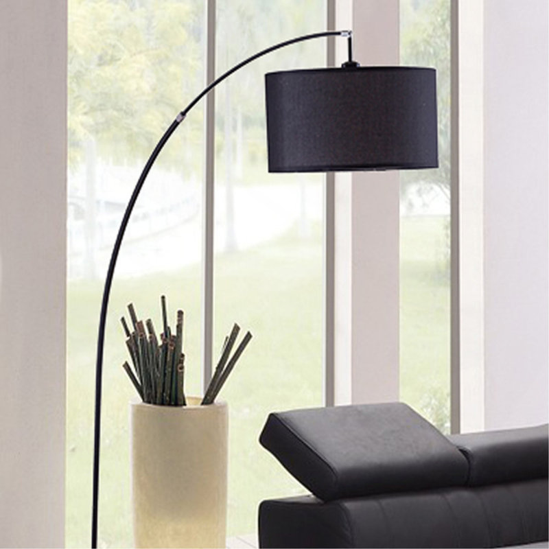 86" Tall Metal Floor Arc Lamp "Bowery", Polished Black, Black