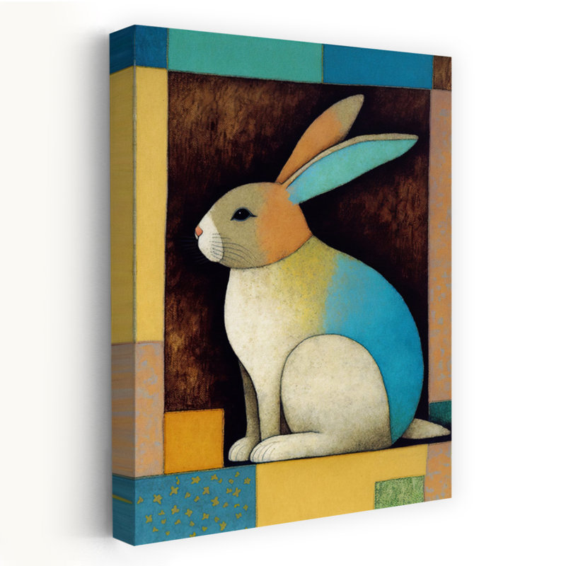 Tableau abstrait contemporain moderne représentant une forêt de lapins, rêve de lapin coloré, H 24 po x l 16 po