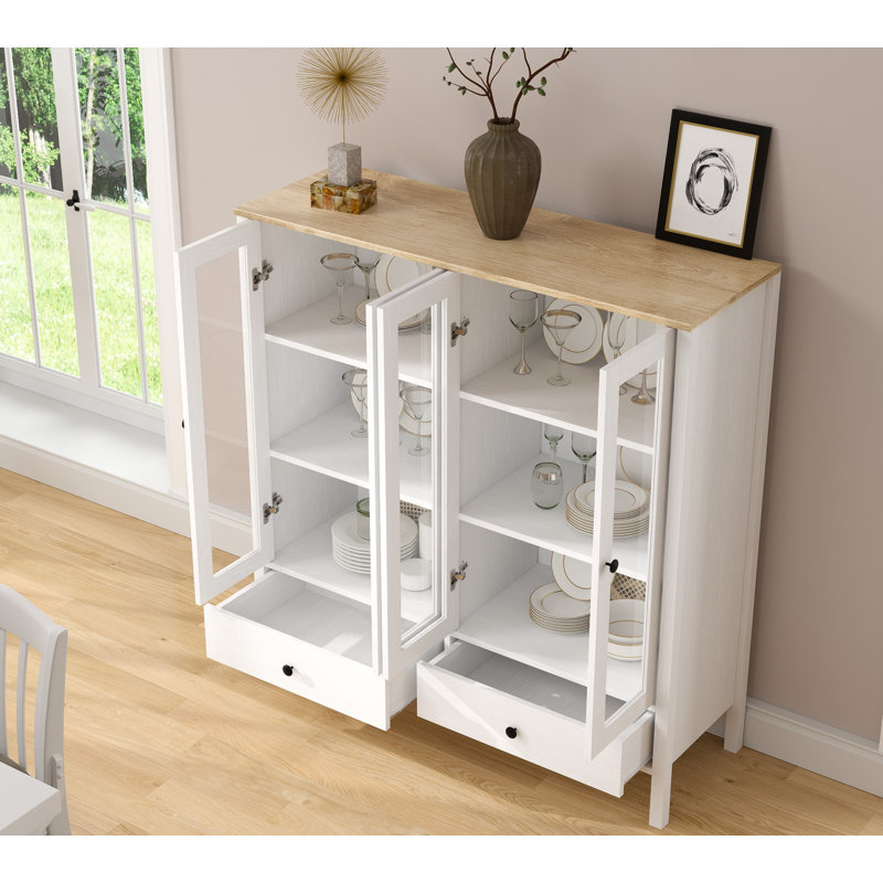 Modern Scandinavian Bookshelf, White & Wooden, 51.2 x 53.5 x 17.3 inches | 100% Melamine Coated Particle Board, 0.71 inch Thickness | Metal Handles, MDF Legs, Numerous Shelves, Wall-Mountable Design