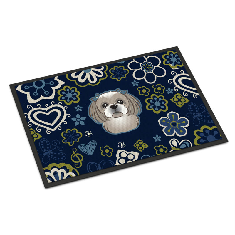Tapis d'extérieur antidérapant Toluca, L 24 po x L 36 po, Shih Tzu gris et argenté