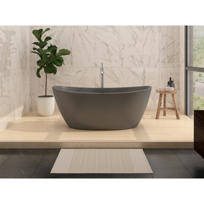 Manhattan 59" x 33" Freestanding Soaking Tub, Solid Surface Stone Resin Oval Bathtub - Gray