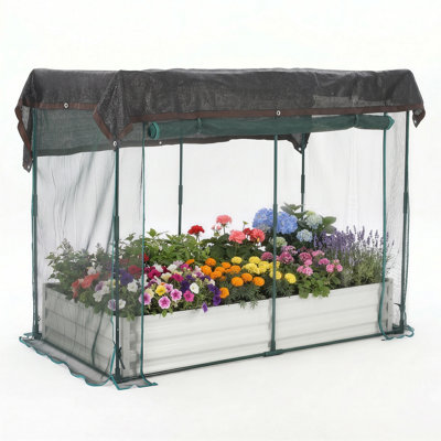 8×4×1 Ft Rustproof Galvanized Bottomless Raised Garden Bed with Mesh Pest Cage, Reinforced Crossbars, Smooth Rolled Edges, Metal Planter Box for Backyard Patio Vegetables Herbs Flowers, White