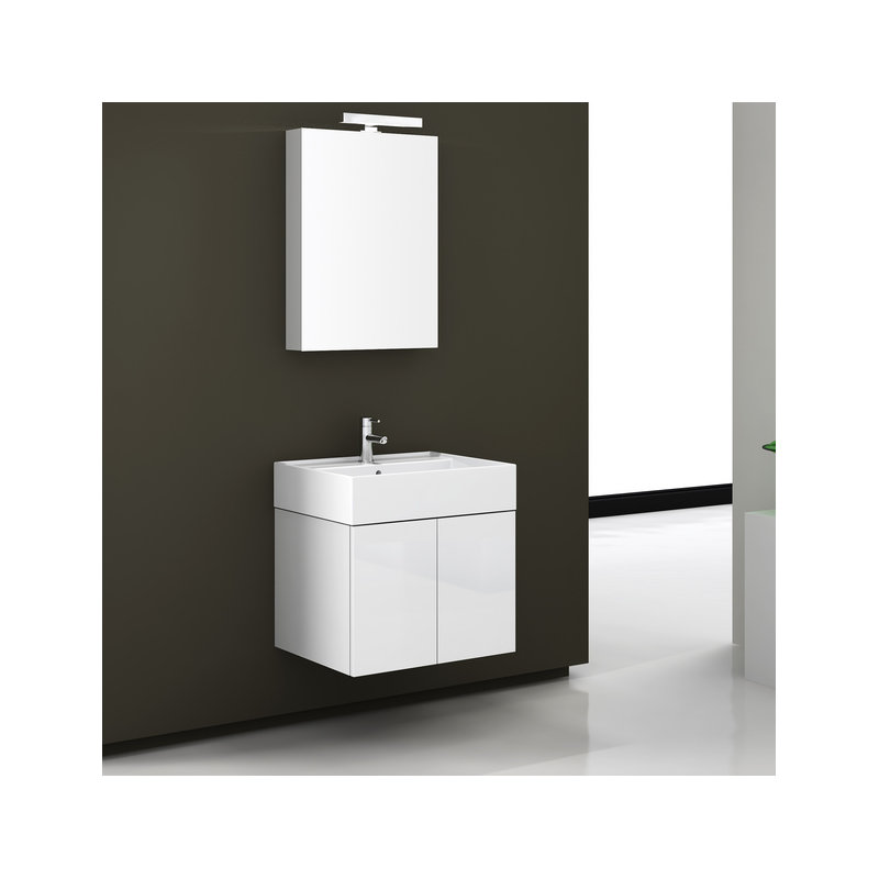 Ensemble de meuble-lavabo simple mural 23 "avec miroir Smile, Blanc lustré, Fixation murale