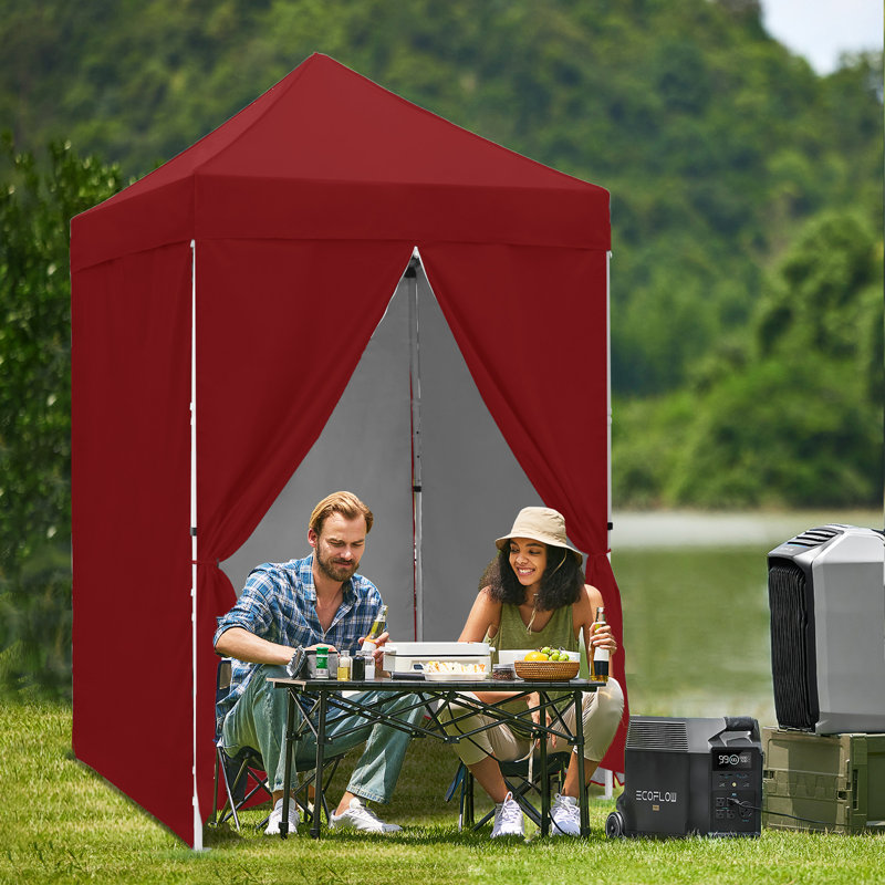 5 Ft. W x 5 Ft. D Outdoor Pop Up Steel Canopy Portable Tent with 4 Sidewalls, Burgundy