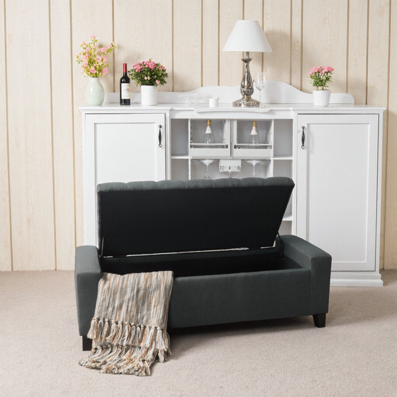 Repose-pieds en tissu capitonné gris foncé avec banc amovible avec dessus amovible et espace de rangement intérieur