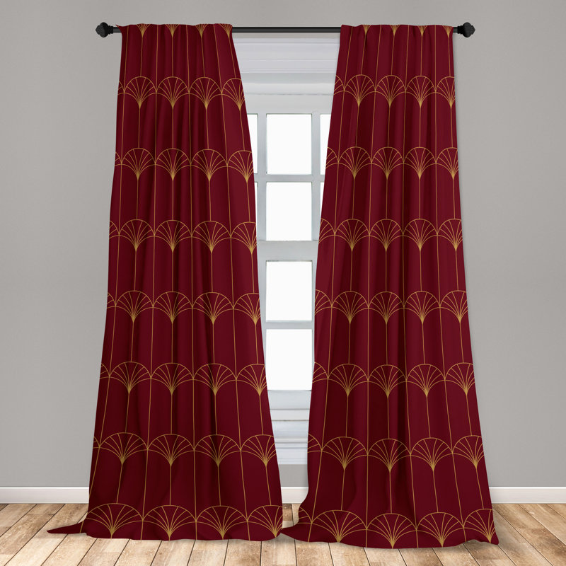 Burgundy and Sand Brown Art Deco Microfiber Curtain Panels