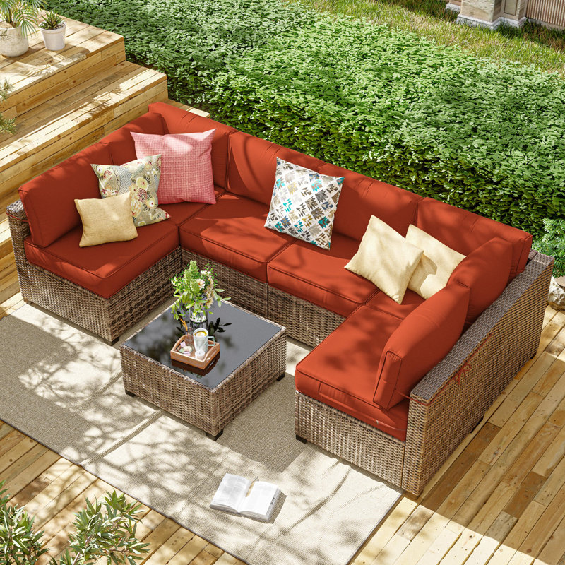 14-Piece Outdoor 4'' Cushion Cover Set, Only Covers, Orange