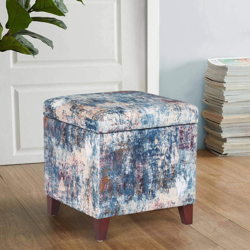 Samir Upholstered Ottoman, Brown, Abstract Color Fabric