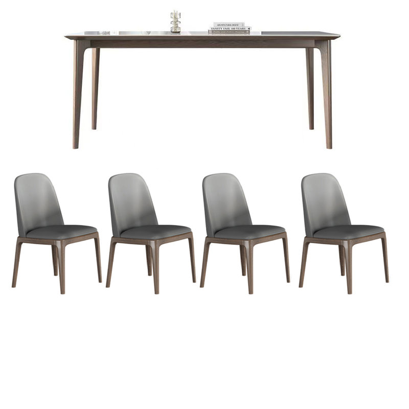 Ensembles de table de salle à manger modernes en bois massif avec plaque de roche., H 29,53 po x L 62,99 po x l 33,46 po