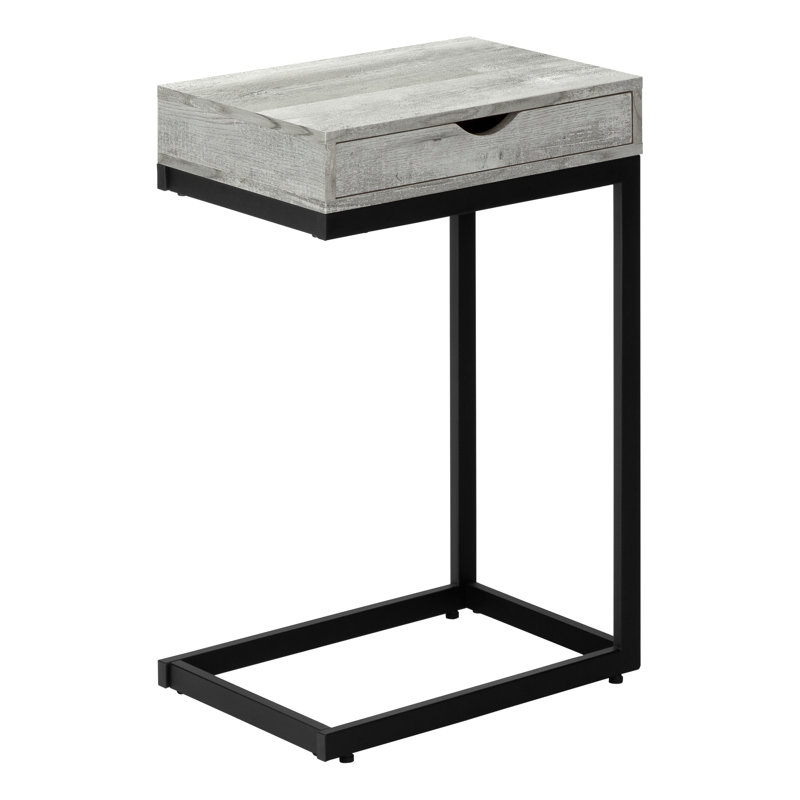 Table d'appoint en forme de C, bout, côté, collation, tiroir de rangement, salon, chambre à coucher, métal, Gris