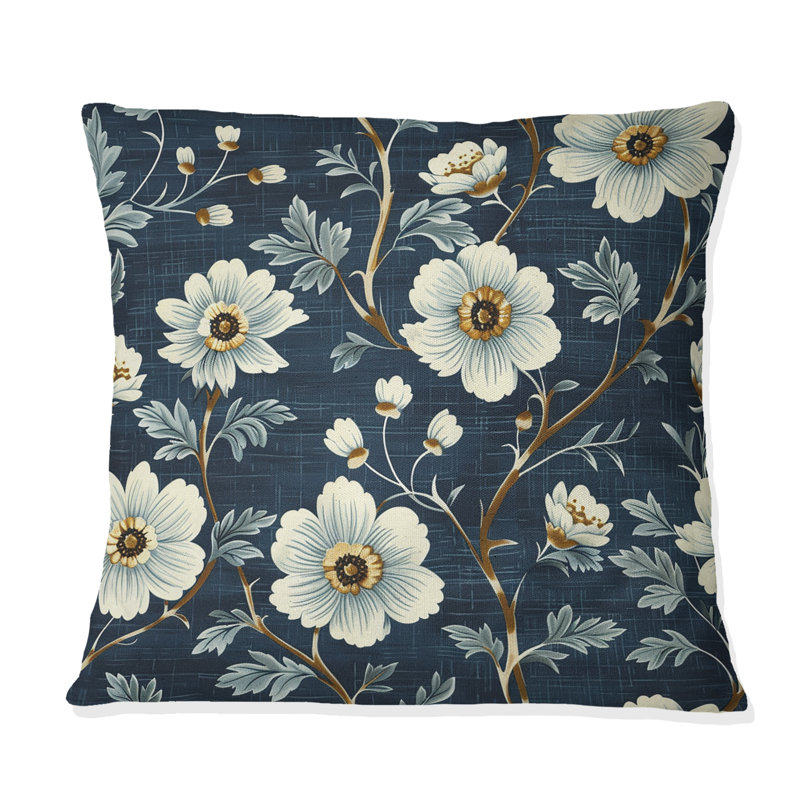 Coussin campagnard bleu marine Country Chic Flowers II, H 16 po x l 16 po, Carrée