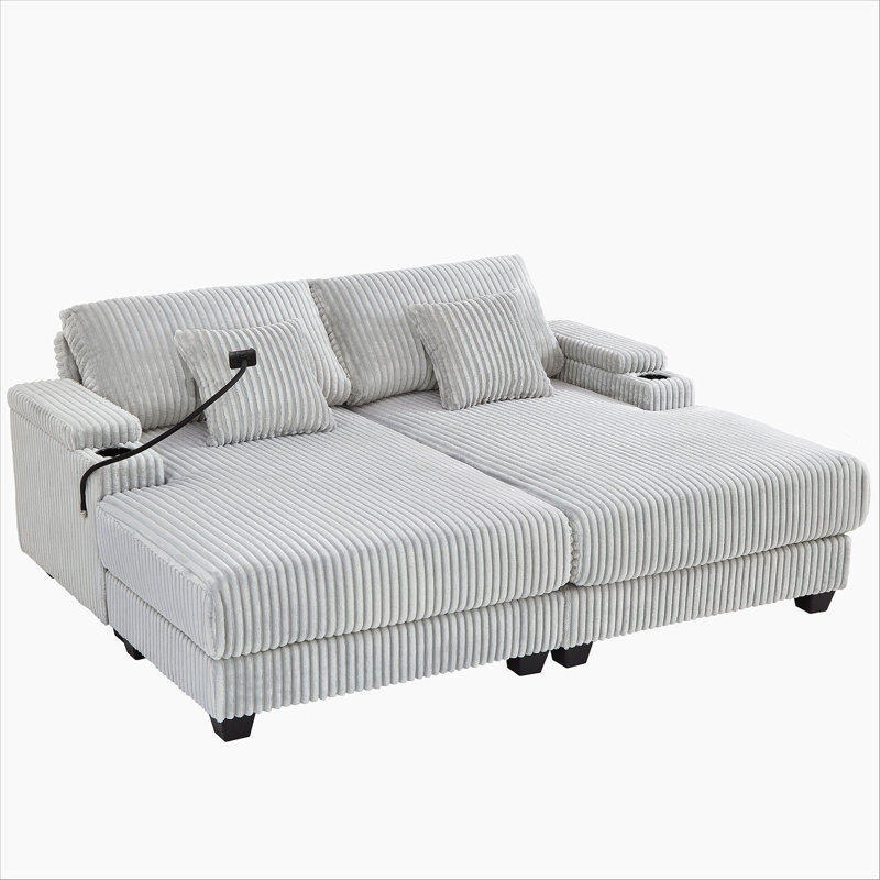 Canapé avec dossier réglable, porte-gobelets, Gris clair