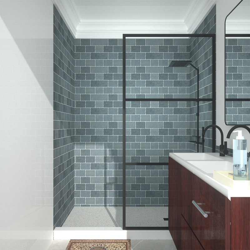 34" W x 72" H Fixed Framed Shower Screen, Thick Tempered Safety Glass Panel For Shower, Matte Black Finish